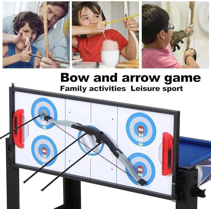 5-in-1 Multi Game Combination Table Set Table Tennis Table, Pool Table, Archery, Slide Hockey, Basketball Shooting for Family Friends Interactive Game Table