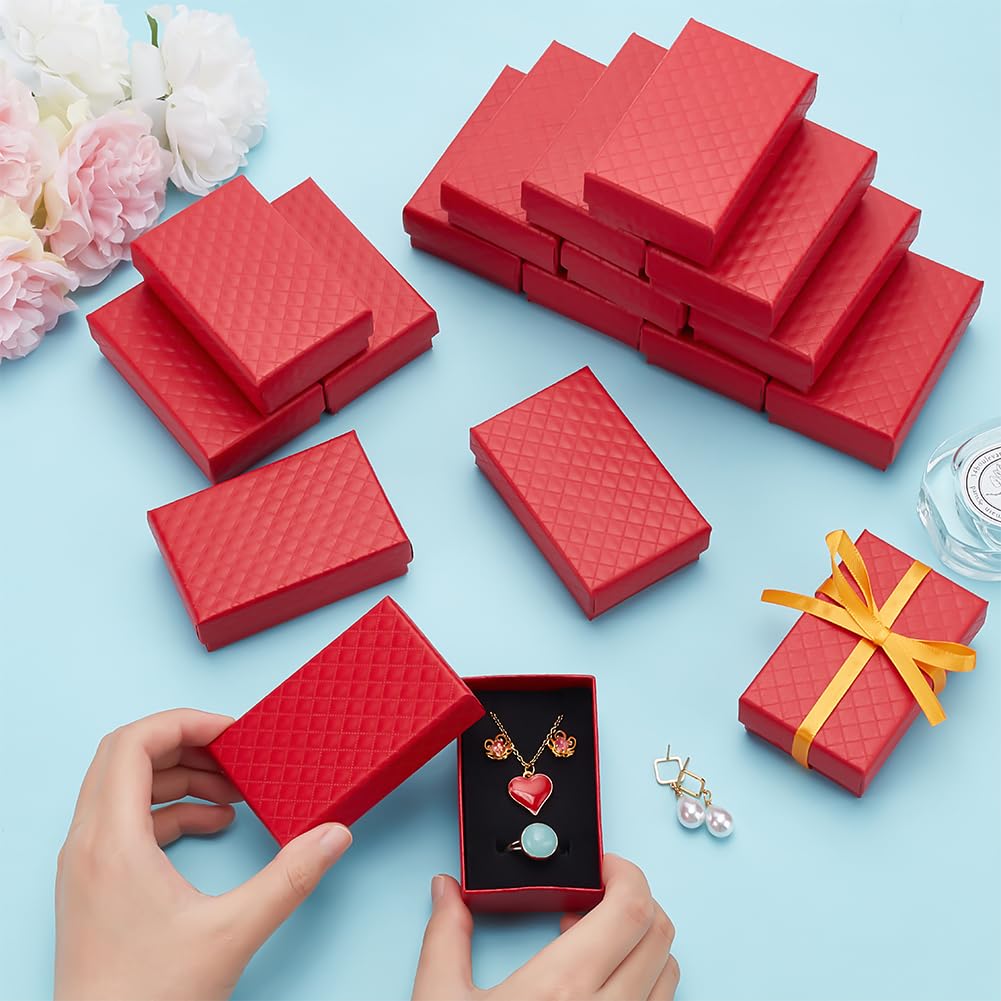 BENECREAT - Pack De 24 Cajas De Regalo Para Joyería, Cartón Rectangular Con Esponja De Terciopelo, Ideal Para Anillos Y Pendientes