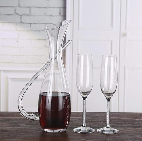 Miniatura 4 de Decantador de vino – 100% sin plomo con mango inclinable de cristal de cristal jarra de vino soplado a mano jarra de vino tinto