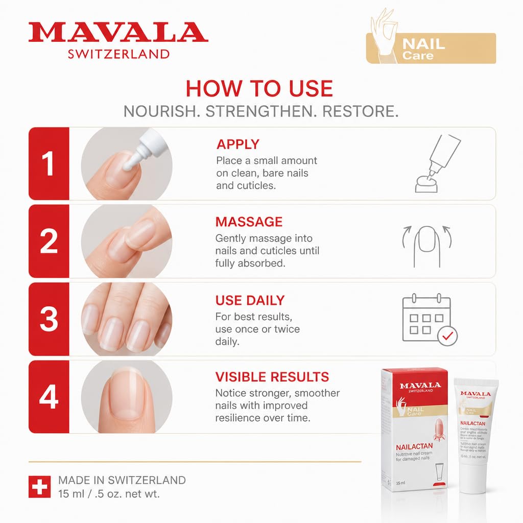 Mavala - Crème Nourrissante Nailactan pour Ongles Abîmés, Secs, Dévitalisés, Cassants, Friables - Soin Réparateur Nutritif et Hydratant de la Plaque Cornée - 15ml
