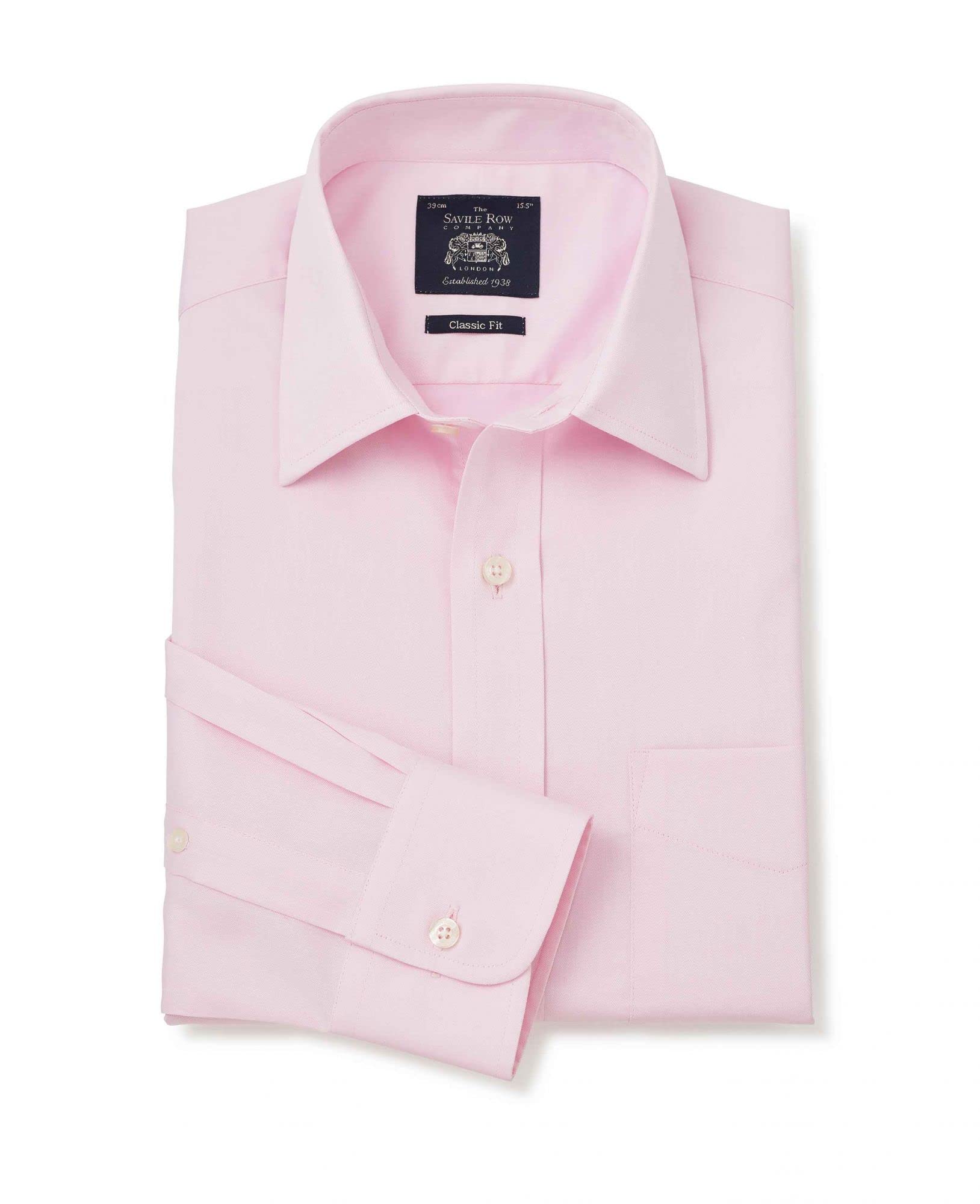 THE SAVILE ROW COMPANY LONDON Men's Classic Fit Cotton Twill Formal Shirt - Double Cuff - Pale Pink - 17.5" Collar - Lengthened