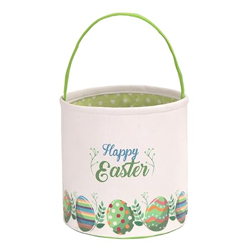 LessMo - Canasta de conejito de Pascua, bolsa de regalo de lona y algodón, verde, bonita, personalizable, para búsqueda de huevos y regalos de