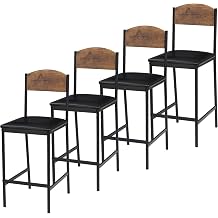 Bar Stools Set of 4, 25.2 Inch Counter Height Bar Stools with Back and Footrest, PU Leather Upholstered Barstools with Metal Legs, Simple Assembly, for Dining Room Kitchen Counter Bar, Brown