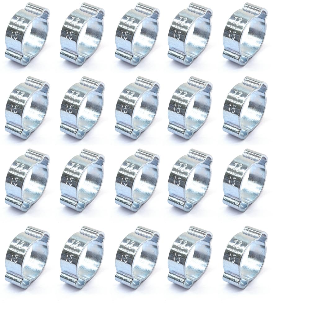 Delta-P 20 Pack Of Double Ear Hose Clamp, Galvanized Steel O Clip Crimp Rings For Fuel Petrol Pipe Tube Fitting Connections, Lemon Clips (13-15)