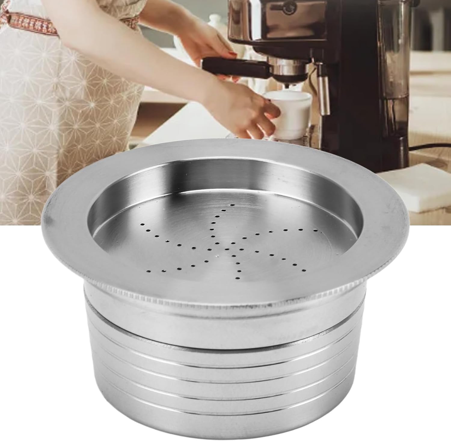 Stainless Steel Reusable Coffee Pod with Sealed Lid and Brush Spoon for Home Use Compatible with Lavazza Capsules