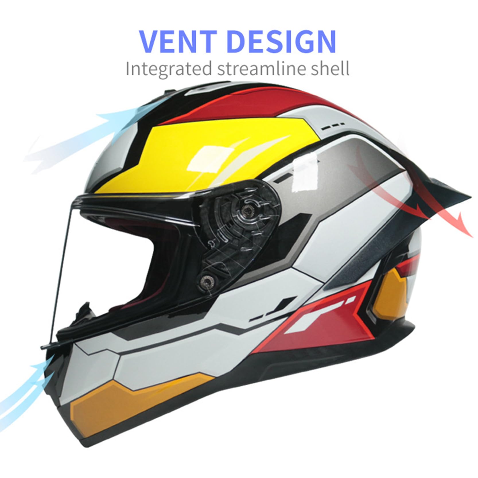 Motorradhelm Integrierter,modularer, aufklappbarer Motorradhelm, ECE/DOT-geprüft,belüftet und atmungsaktiv, Baumwollnetzfutter, längeres Heck,Integralhelm für Männer und Damen,F-L(56~57cm)