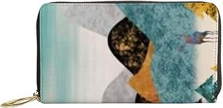 Carteiras femininas de couro legítimo moderna floresta de natal motivo de natal porta-cartão de crédito com zíper organizador de bolsa feminina longa de viagem, Tema de Natal da floresta da selva moderna, 7x4.3x0.8 Inches