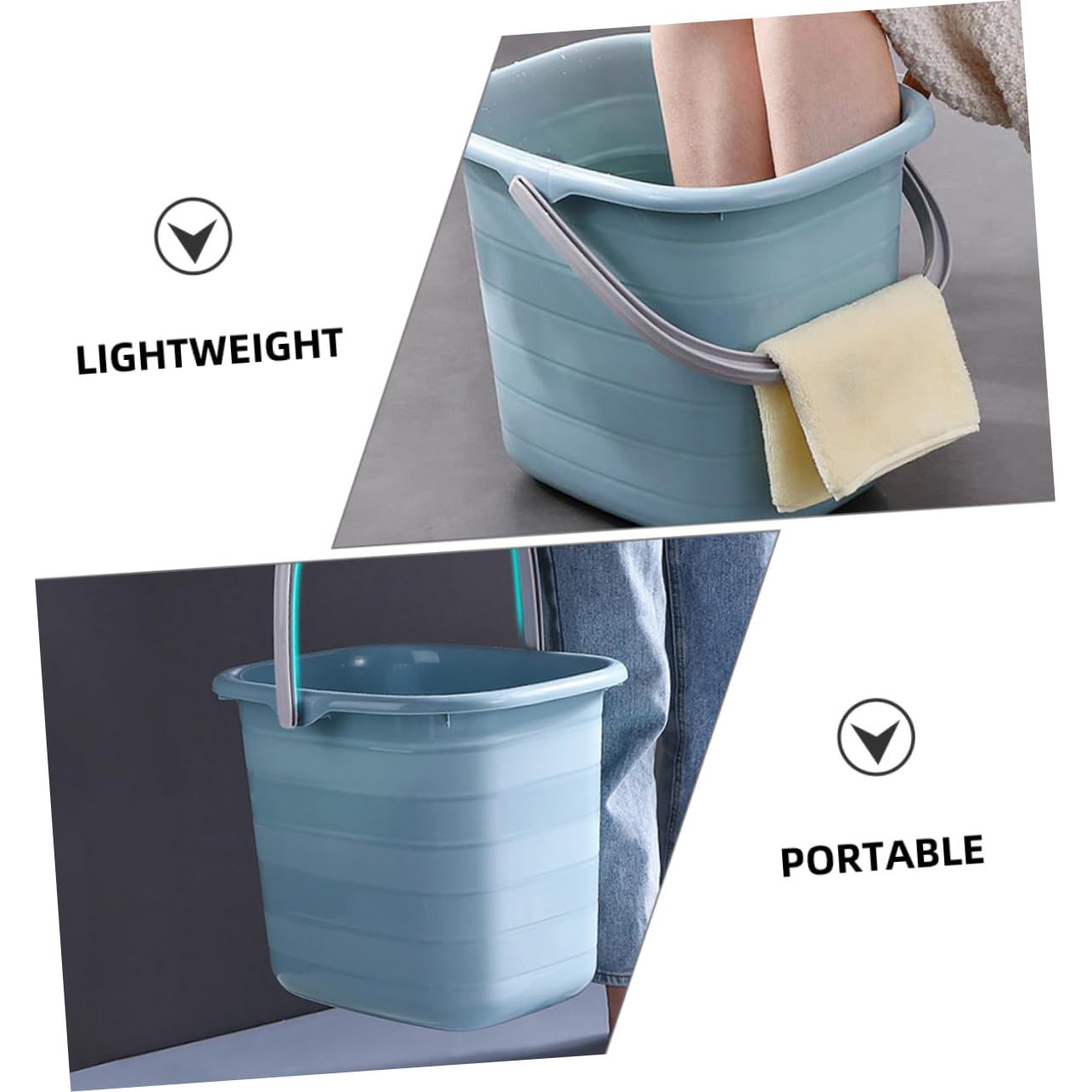 Secchio Multiuso Portatile Rettangolare in Plastica Manico | Acqua e Lavaggio, per Famiglie e Giardinaggio, Buona Portata, Base Antiscivolo
