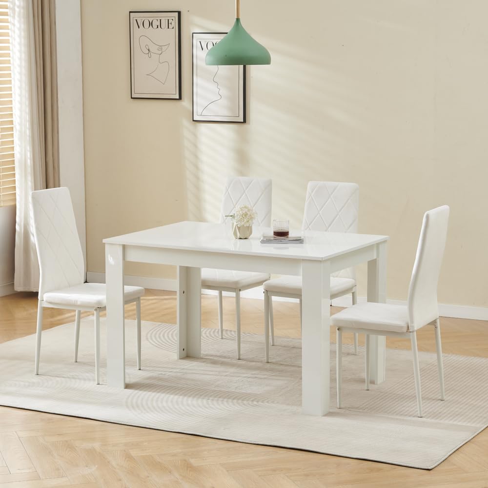 Menaka Modern Wooden Dining Room Table and Chairs Set of 4 for Small Space, 5 Pieces Rectangular Kitchen Table with 4 Chairs (110cm black table and 4 black leather chairs#1) — view 42