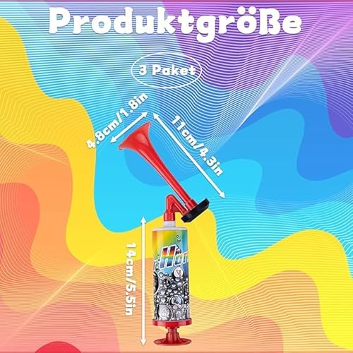 YceLon 3 Stück Air Horn, Lautes Signalhorn für Sportevents, 120 Dezibel Tröte mit Tragbarem Design, Hupe für Outdoor Aktivitäten und Notfälle