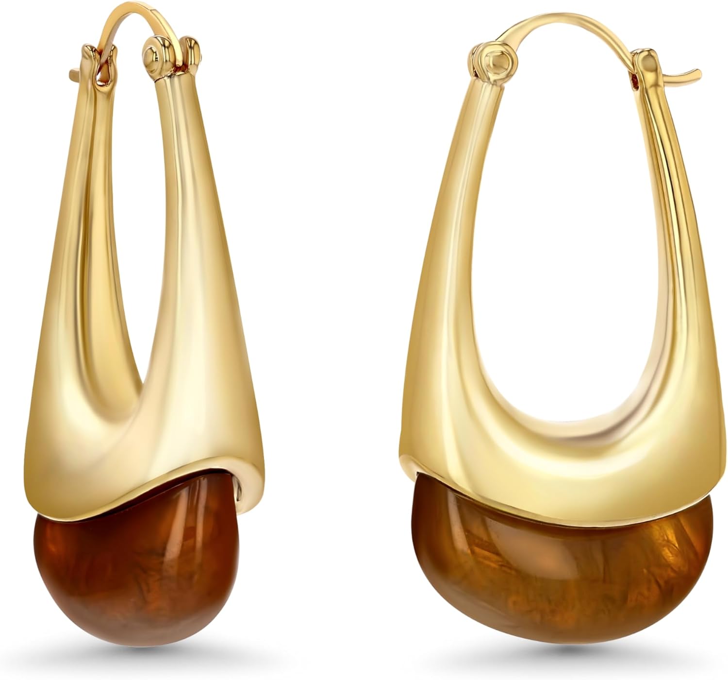 Long Oval Chunky Dangle Gold Hoops with Colored Resin Gemstone Statement Earrings for Women by SNGIA, (Green, Brown, Light blue, Dark Blue), Bold Drop Handmade Exaggerated Irregular Trendy Bohemian Jewelry Gifts, Unique Dangling Teardrop Baroque Stone Summer Beach Fashion Earrings Accessories, Round Vintage Thick Circular Nickle Free Huggies Hoop Earrings.