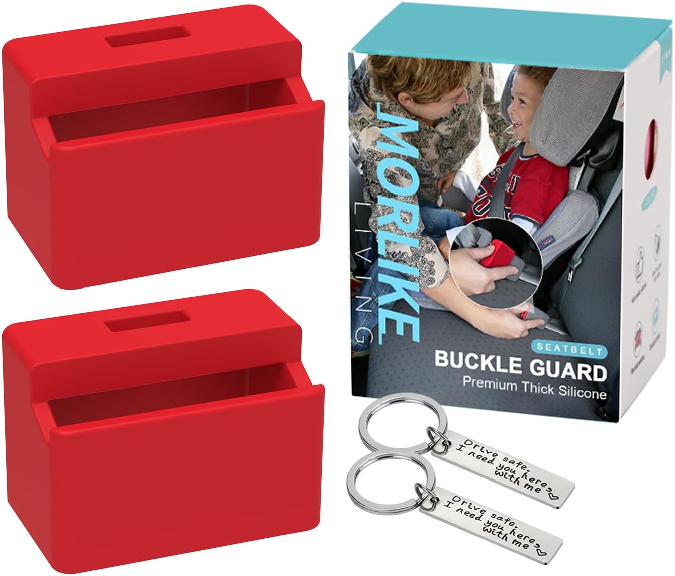 Morlike Silicone Seatbelt Secure Buckle Safety Cover Lock | Keep Children Safe in Car Seat and Prevent Kids from Accidentally Unbuckling | Buckle Guard Fits Almost Vehicles (red,2PACK)