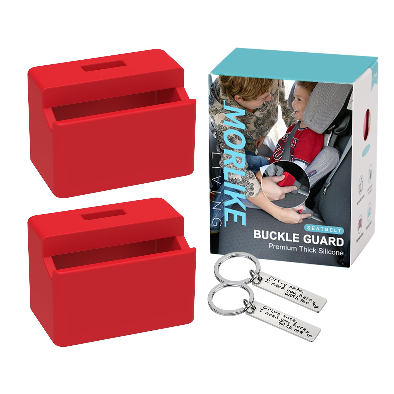 MORLIKE LIVING Silicone Seatbelt Secure Buckle Safety Cover Lock | Keep Children Safe in Car Seat and Prevent Kids from Accidentally Unbuckling | Buckle Guard Fits Almost Vehicles (red,2PACK)