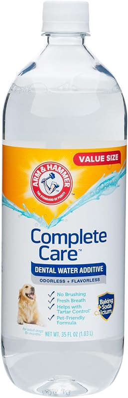 Aditivo de agua dental para perros Arm & Hammer Complete Care, 35 onzas líquidas | Bicarbonato de sodio mejorado, control del sarro, refresca el aliento, inodoro y sin sabor, no requiere cepillado