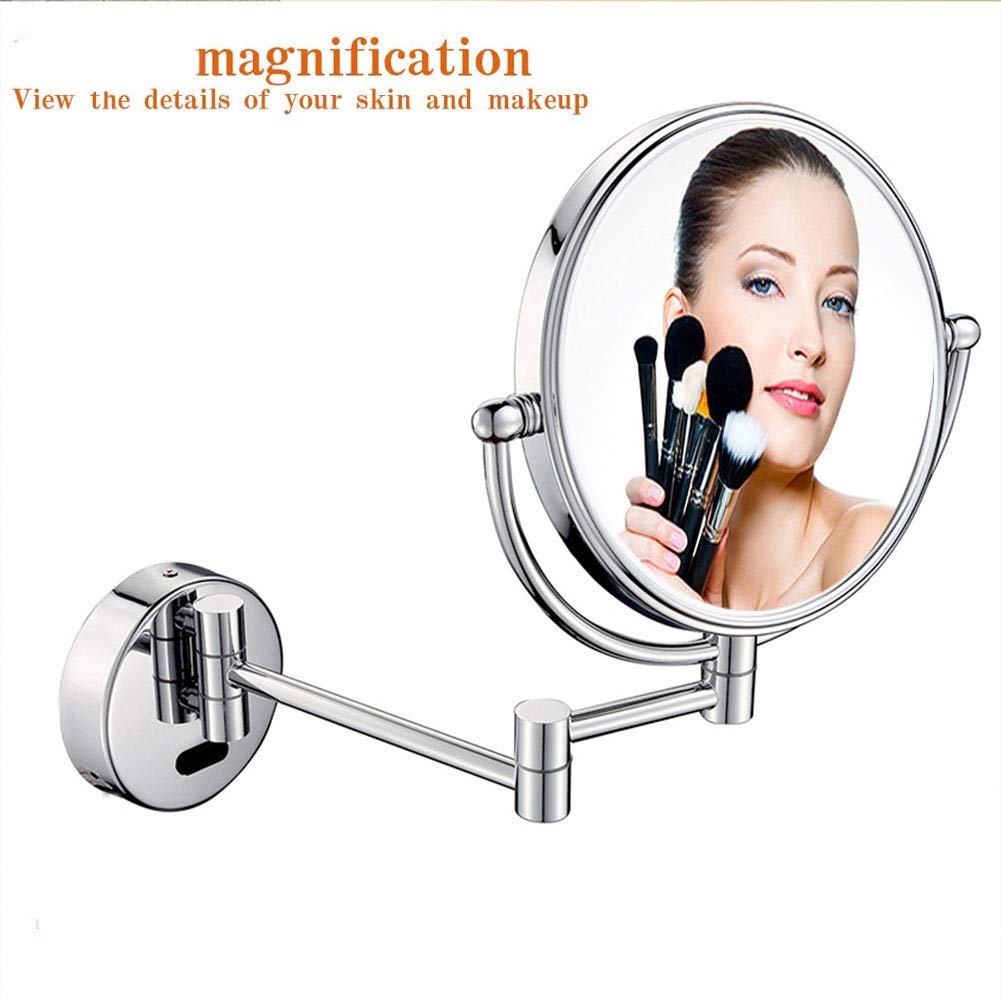 Espejo de Maquillaje, Espejo de maquillaje montado en la pared con aumento, espejo de tocador de baño de dos caras premium de 8 pulgadas con luz LED, giratorio de 360 grados, brazo extensible, redondo