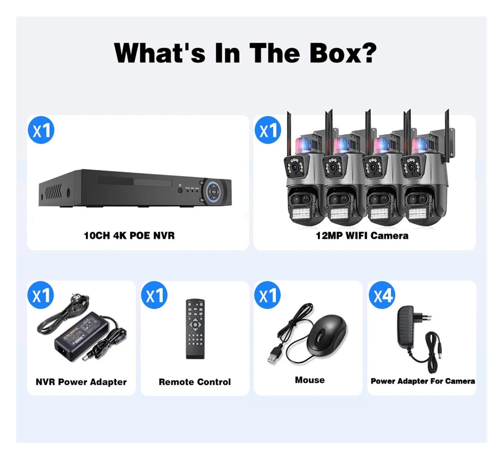 Kit sans Fil à Trois objectifs avec Zoom 8X de 10e génération(2T,4 Cameras 10CH NVR)