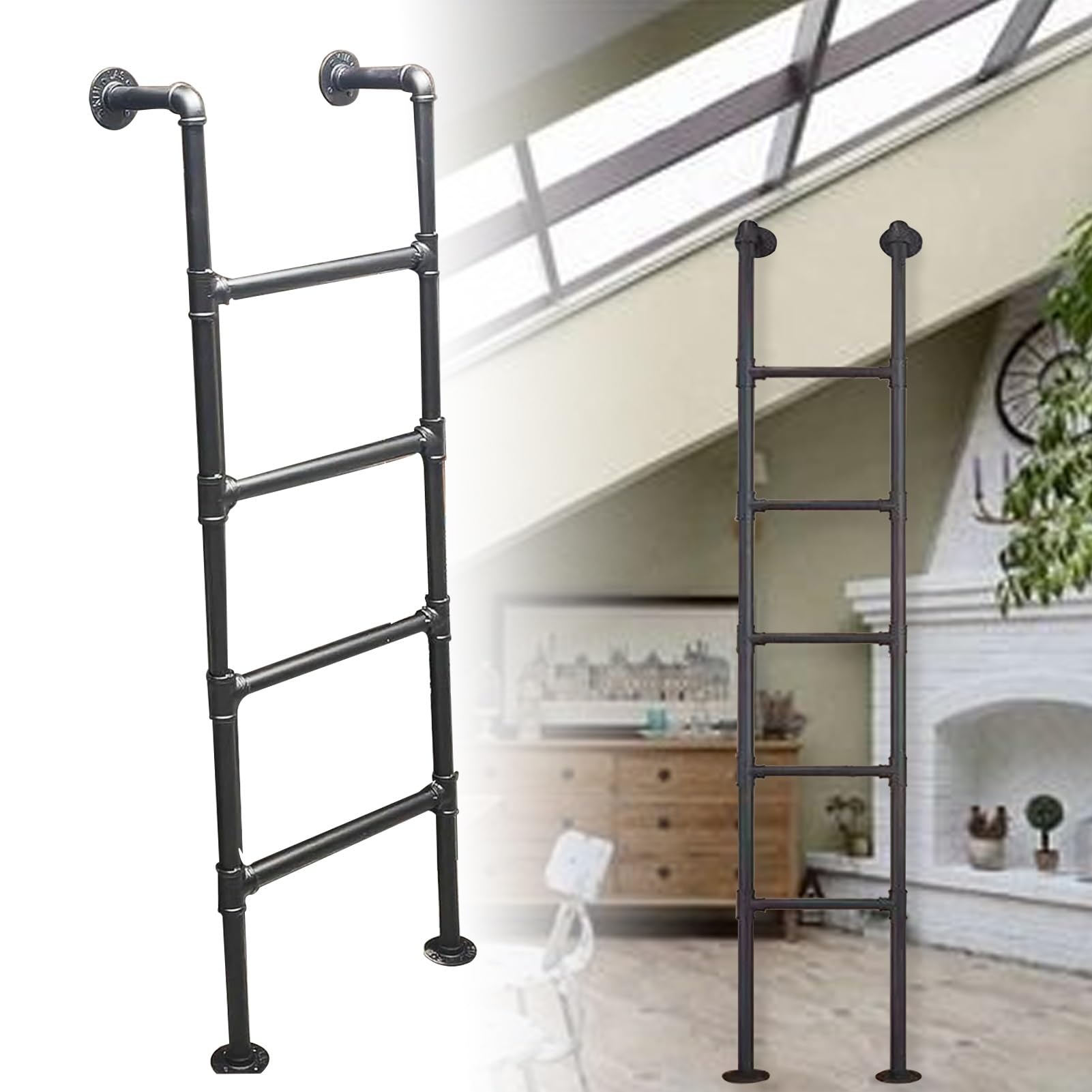 Escalera para literas y altillos montada en la pared optimiza el espacio de tu sótano