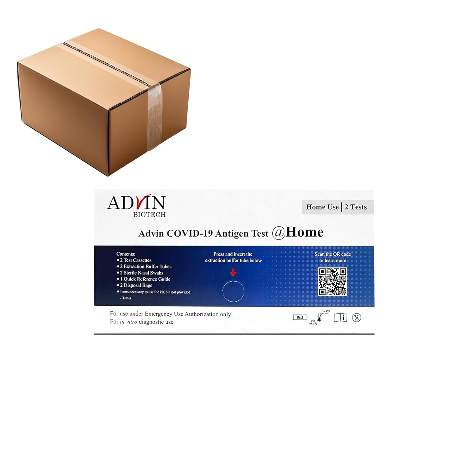 Advin Covid 19 at Home Test Kit, Rapid Results Under 10 mins, Easy to Use (1 case- 144 Pack - 288 Tests)