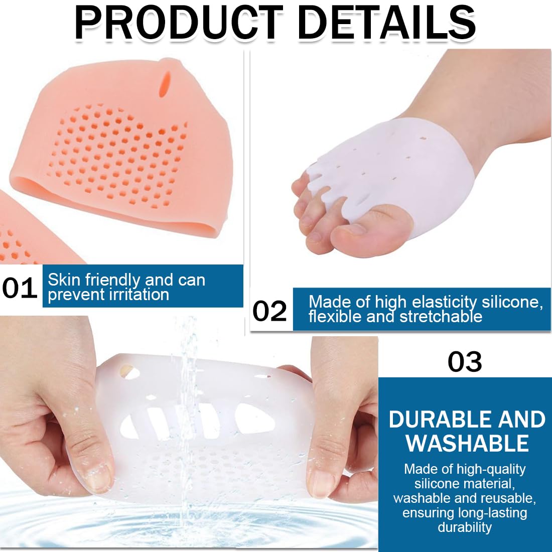 Almohadillas de Silicona para Metatarsal, Separador Dedos Pie de Gel, 2 Pares