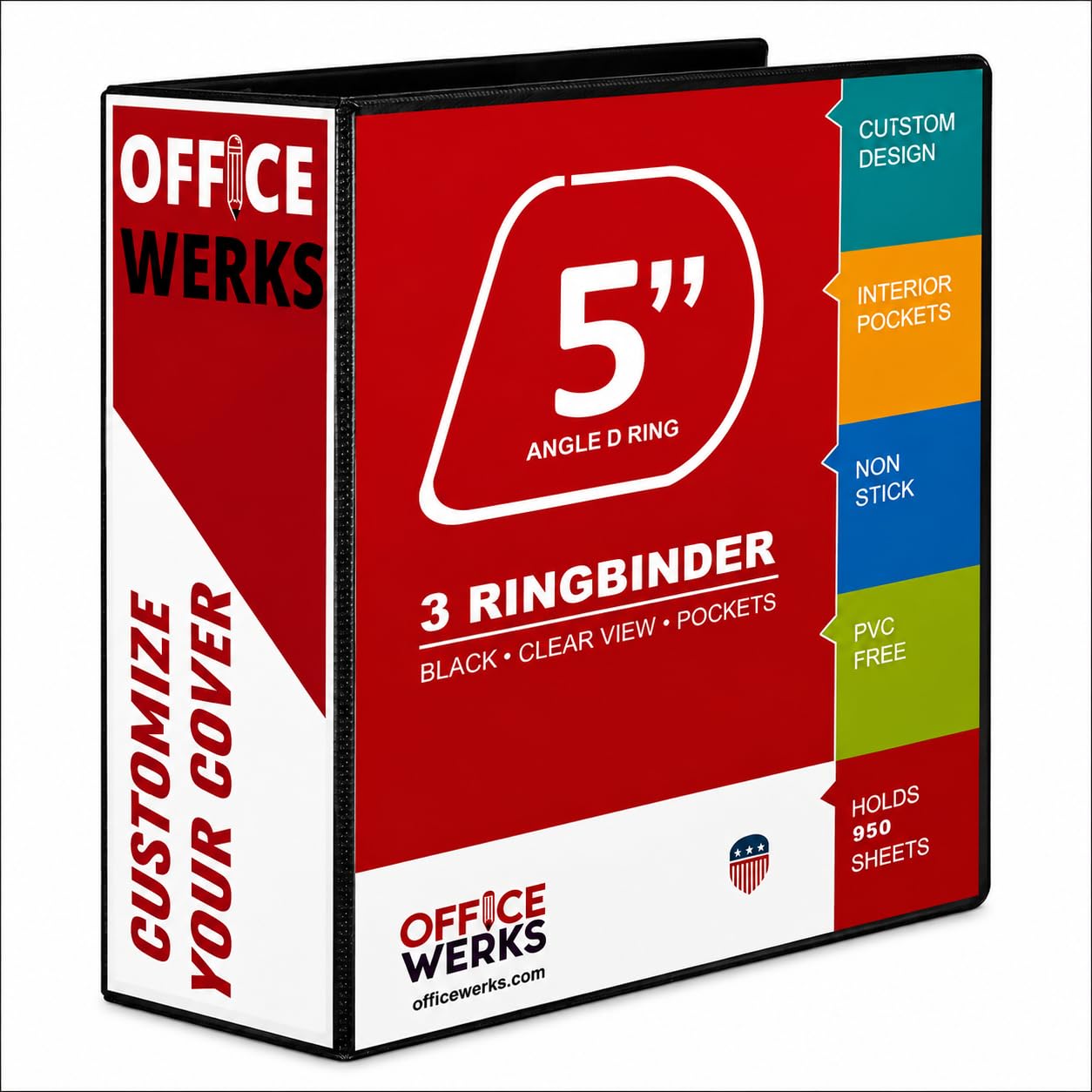 5 Inch 3 Ring Binder, D-Ring, Holds 950+ Sheets, Black, PVC-Free