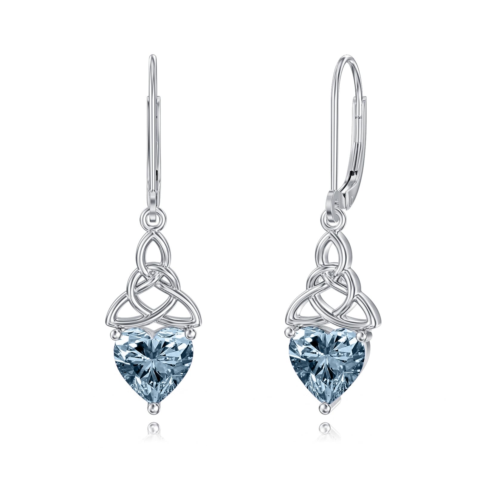 Seiyang Celtic Knot Earrings 925 Sterling Silver Celtic Dangle Drop Earrings with 12 Months Heart Birthstone Irish Good Luck Jewelry Gifts for Women