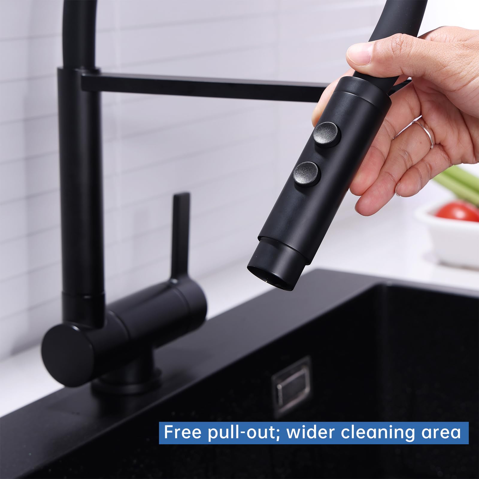 Rubinetto Lavello Cucina con Doccetta Nero Miscelatore Cucina Pieghevole Sottofinestra Rubinetti Cucina Flessibile con 2 Tipi di Spruzzo