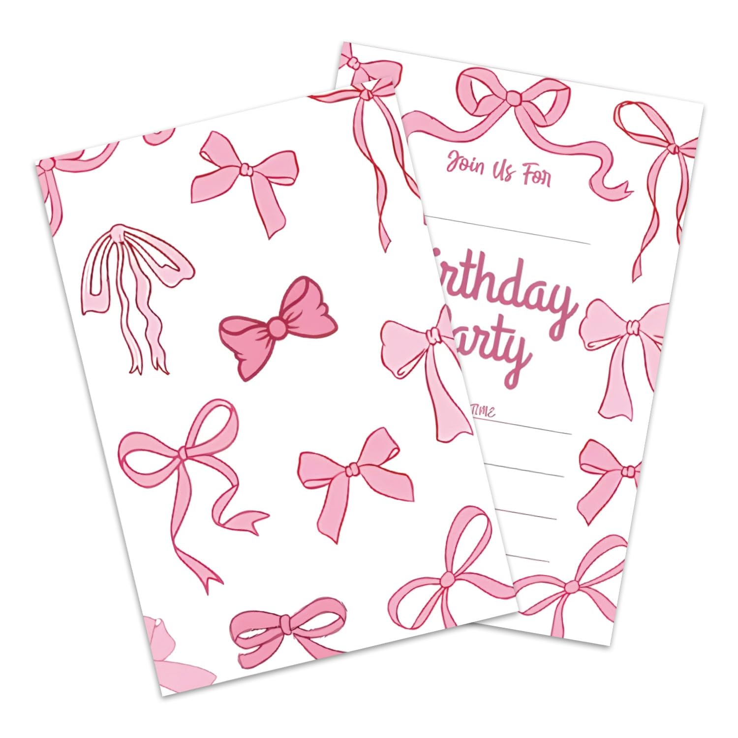 25 Pack Bowknot Party Invites for Girl, Cute Pink Birthday Invitations Card