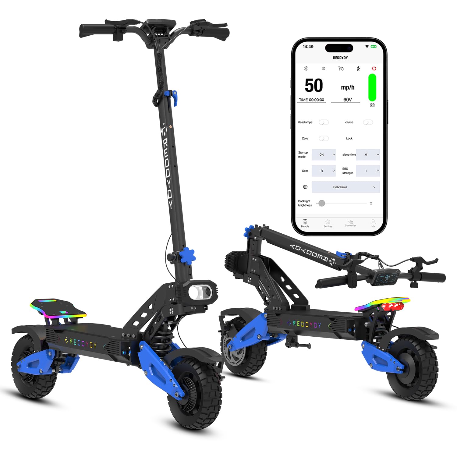 REDDYDY RD2 Dual Motor Off Road Scooter for Adults - 50MPH, 55-Mile Range, 5000W Peak, 10.5-Inch Tires, UL2272 Certified