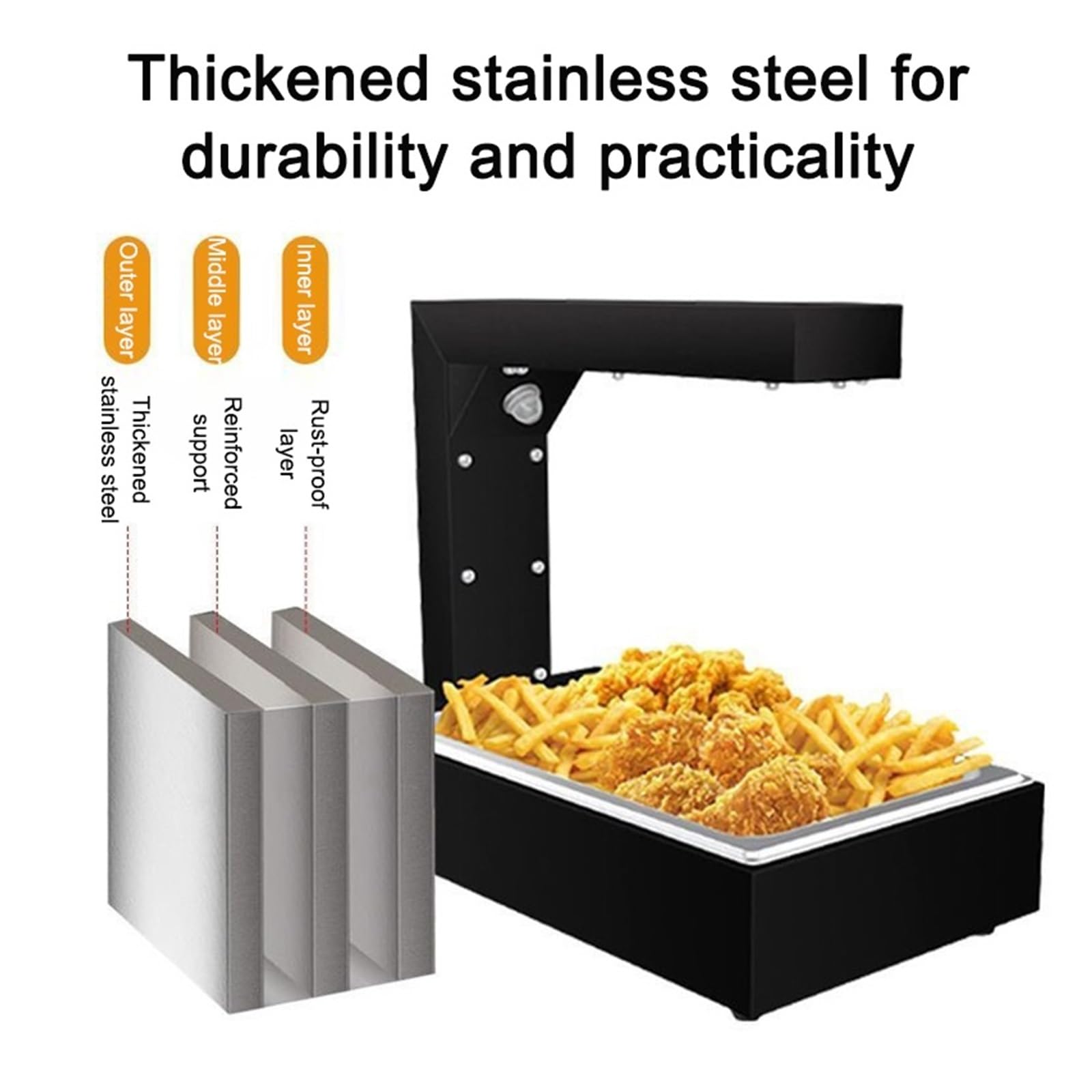 Chauffe-frites Machine D'isolation De Buffet Puce En Acier Inoxydable Table Commerciale Chauffant Gaufre/gâteau/beignets Lampe Chauffante Alimentaire Assure Une Chaleur Constante