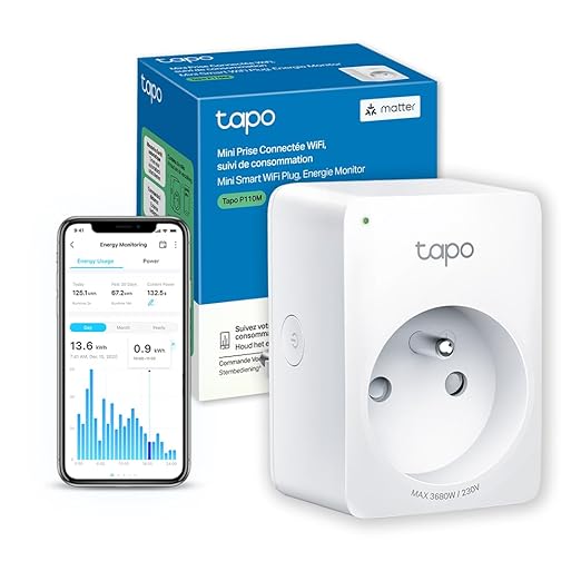 Tapo Matter Prise Connectée WiFi, Suivi de consommation, 16A Type E, Compatible avec Alexa, Google Home et SmartThings, Contrôler le radiateur, le chauffage, Économie d'énergie, Tapo P110M(FR)