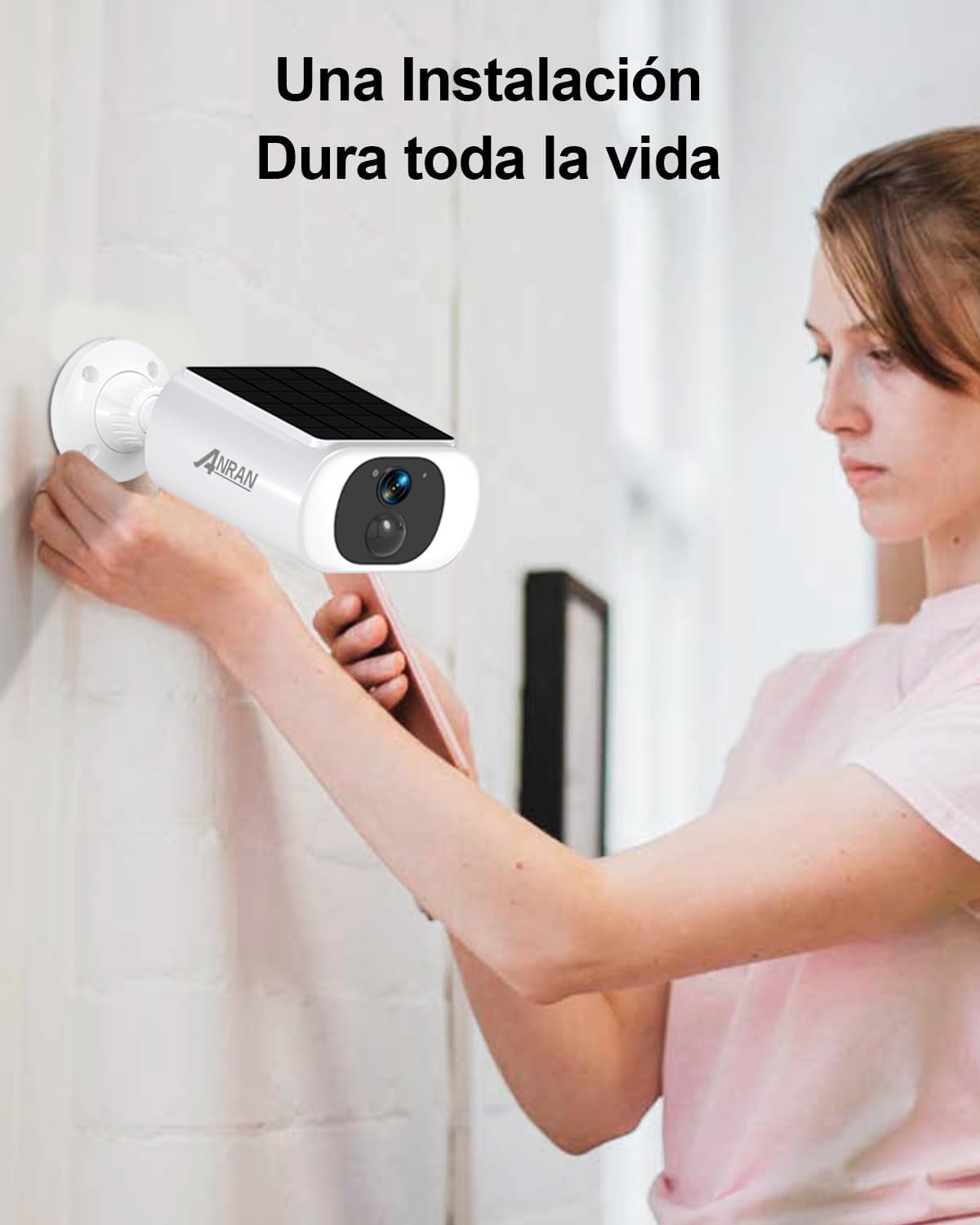 ANRAN 2K Cámara Vigilancia Exterior con Batería Recargabl, Cámara de Panel Solar Integrado de Seguridad sin Cables, 2.4 GHz WiFi, Iluminación Inteligente, PIR Movimiento Detección, Audio de 2 Vias