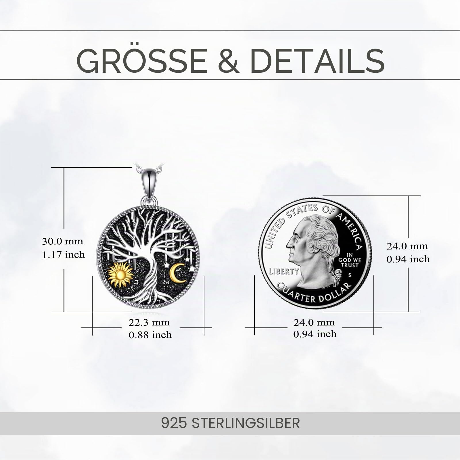VONALA Marienkäfer/Schmetterling/Sonne und Mond/Senfsaat Rundes Halsband Sterling Silber Anhänger Schmuck für Männer Frauen