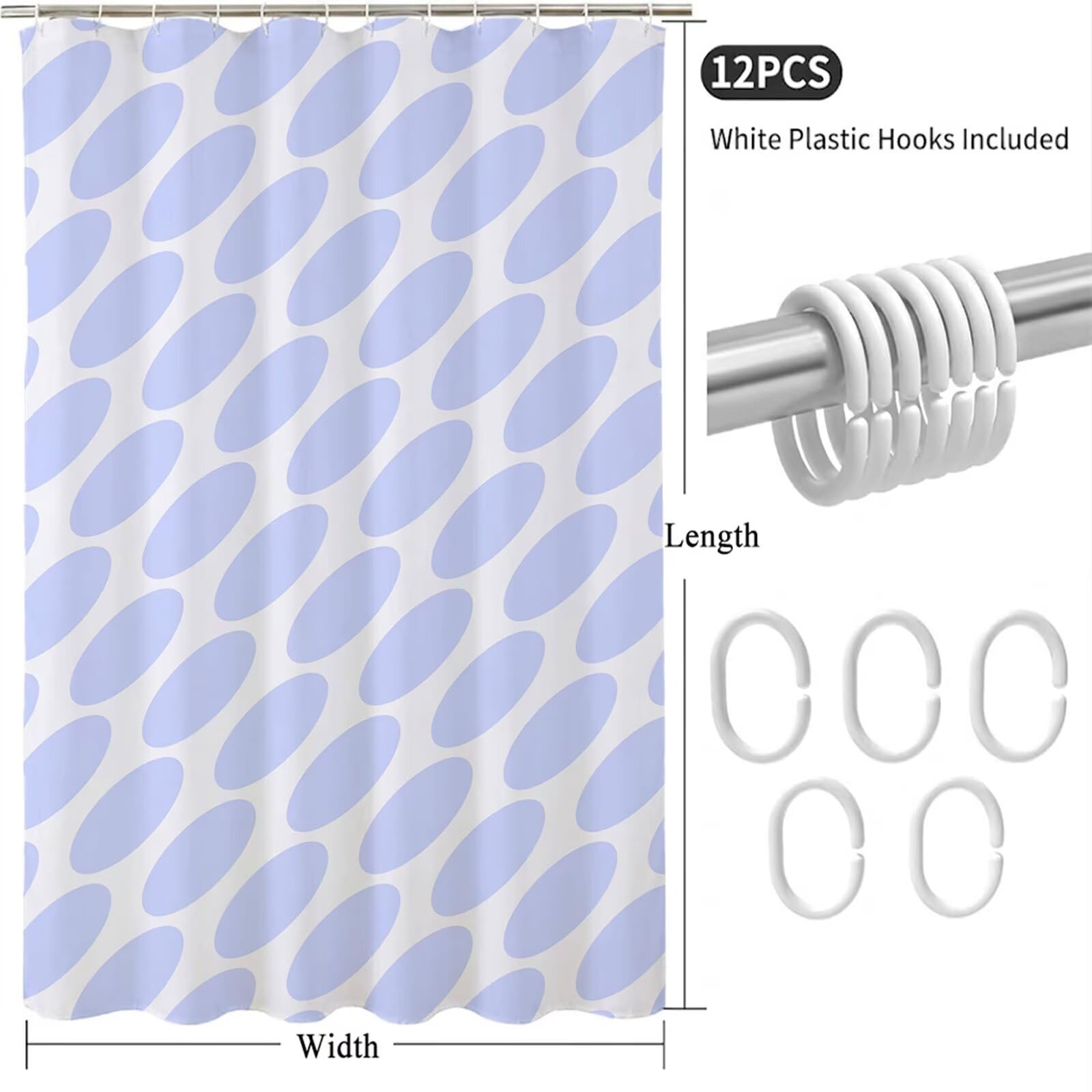 Rideau de Douche 180x220 cm - Tissu Polyester Imperméable Anti-Moisissure - 12 Anneaux Inclus - Ourlet Lesté pour Stabilité - Lavable en Machine - Idéal de Baignoire et Douche - Bleu & Bohême Y1#522