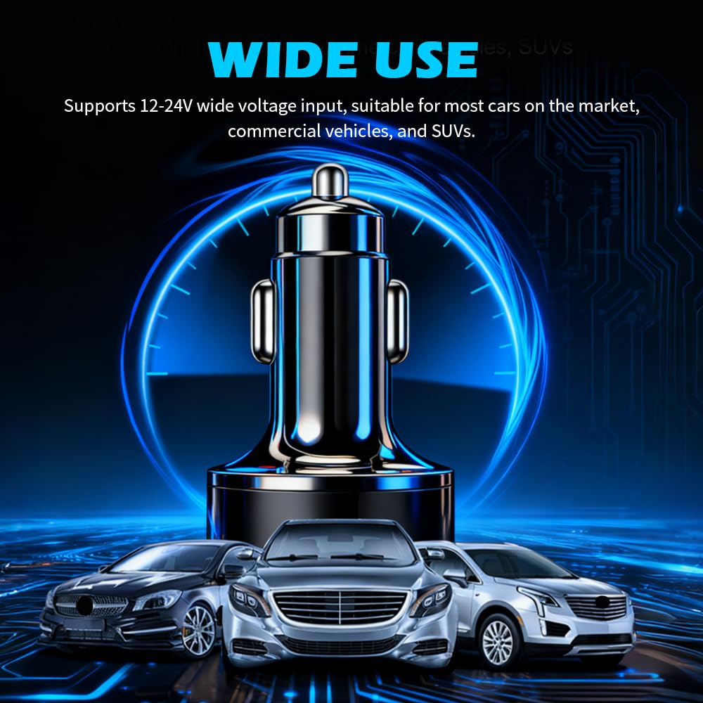 Adaptador de encendedor de cigarrillos de coche de 6 puertos con pantalla LED de voltaje, puerto de carga rápida para coche, incluye PD/QC3.0/SCP/3.1A/Super, adaptador USB de 24 V y 12 V para