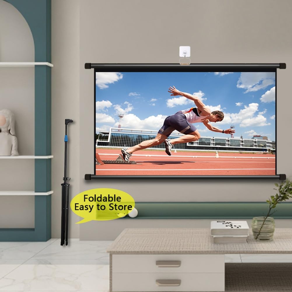 Schermo per Proiettore con Treppiede, Schermo di Proiezione Avvolgibile da 60/72 pollici, 16:9 Telo Proiettore per Home Theater, Ufficio(60inch)