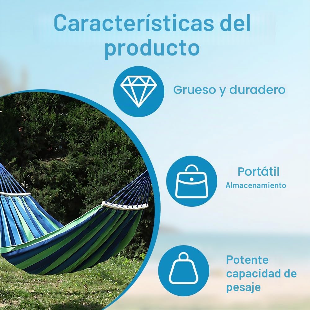 1 Pieza hamacas Jardin, Hamaca de Viaje, para Jardines, Parques | Poliéster, 186×154cm, transpirable, tejido a mano, con todos los accesorios incluidos, ideal para aliviar el cansancio diario