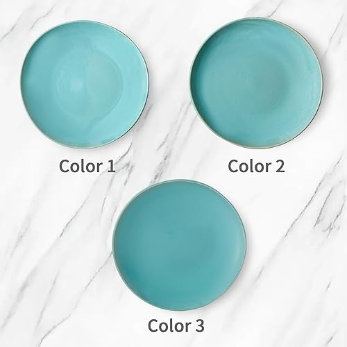 Miniatura 4 de Juego de 4 platos llanos de cerámica verde claro de 8 pulgadas, platos de ensalada de porcelana para pizza, pasta, postre, aperitivos, aperitivos