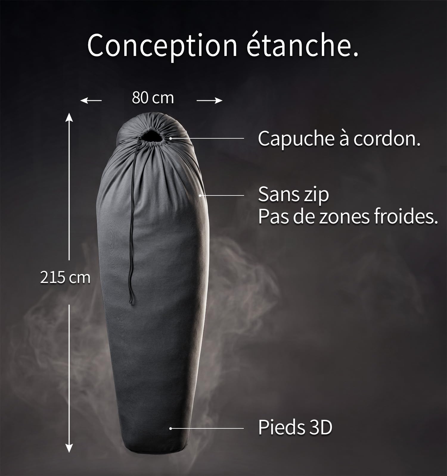 Litume Drap de Sac de Couchage Momie All Season, Ajoute Jusqu'à 15°C, Doublure Thermique Légère et Compressible, Idéal Camping, Randonnée et Voyage