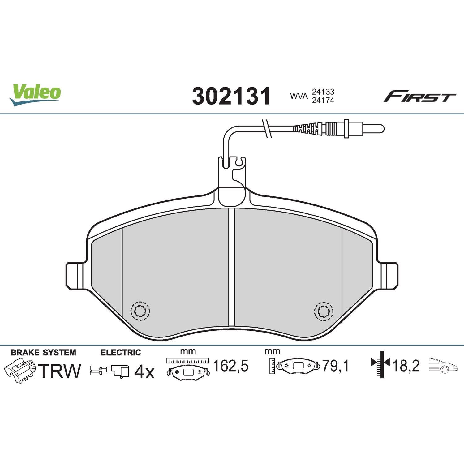 Valeo Jeu de 4 Plaquettes de Frein Essential 302131, Essieu Avant | Compatible avec: CITROËN C5 III, C5 III Break, C6, PEUGEOT 407, 407 Coupe, 407 SW, 607