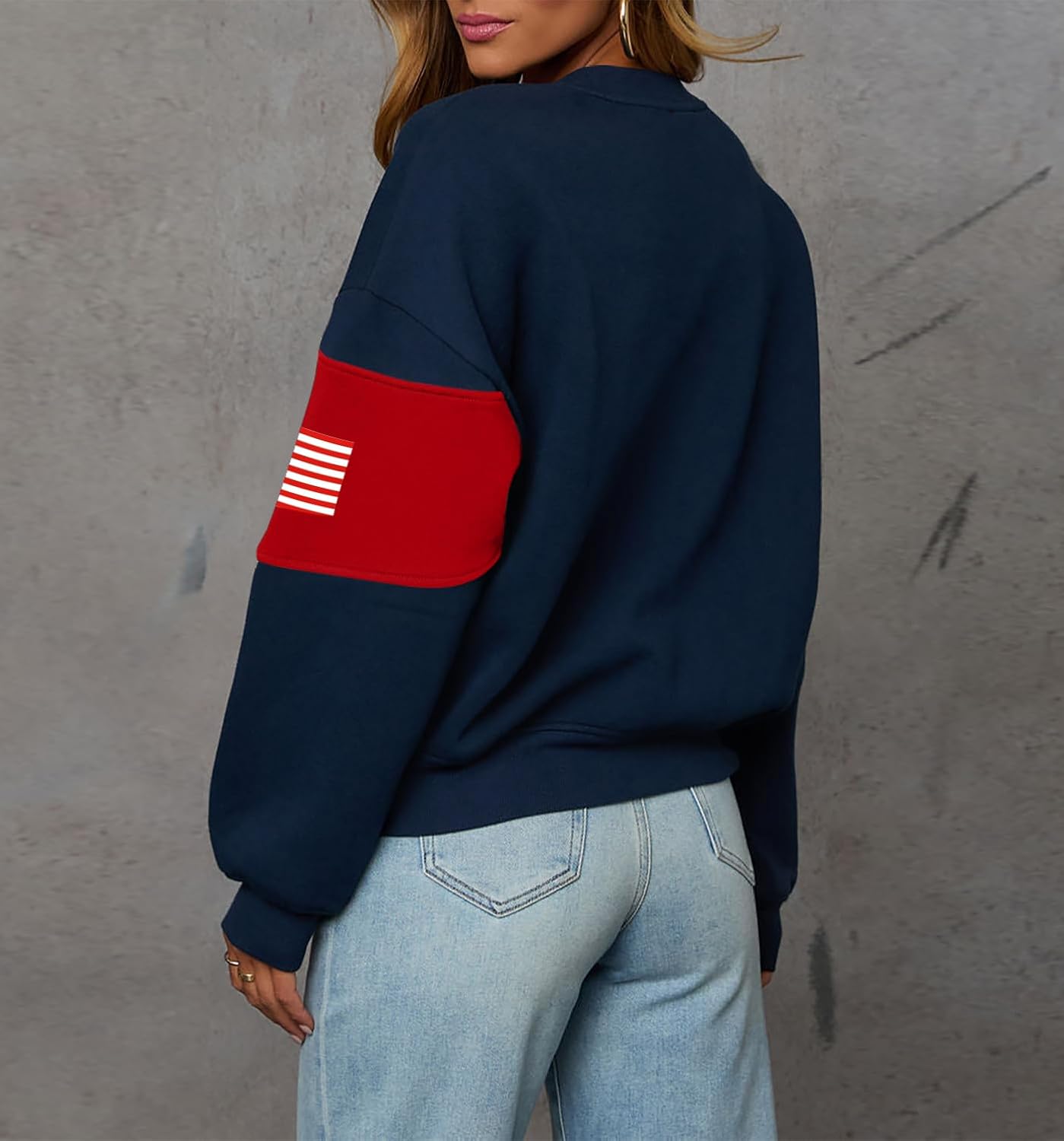 LEEDYA Women Oversized USA Sweatshirt Crewneck American Flag Sweater Long Sleeve 4th of july T shirts Loose Fit Pullover Top
