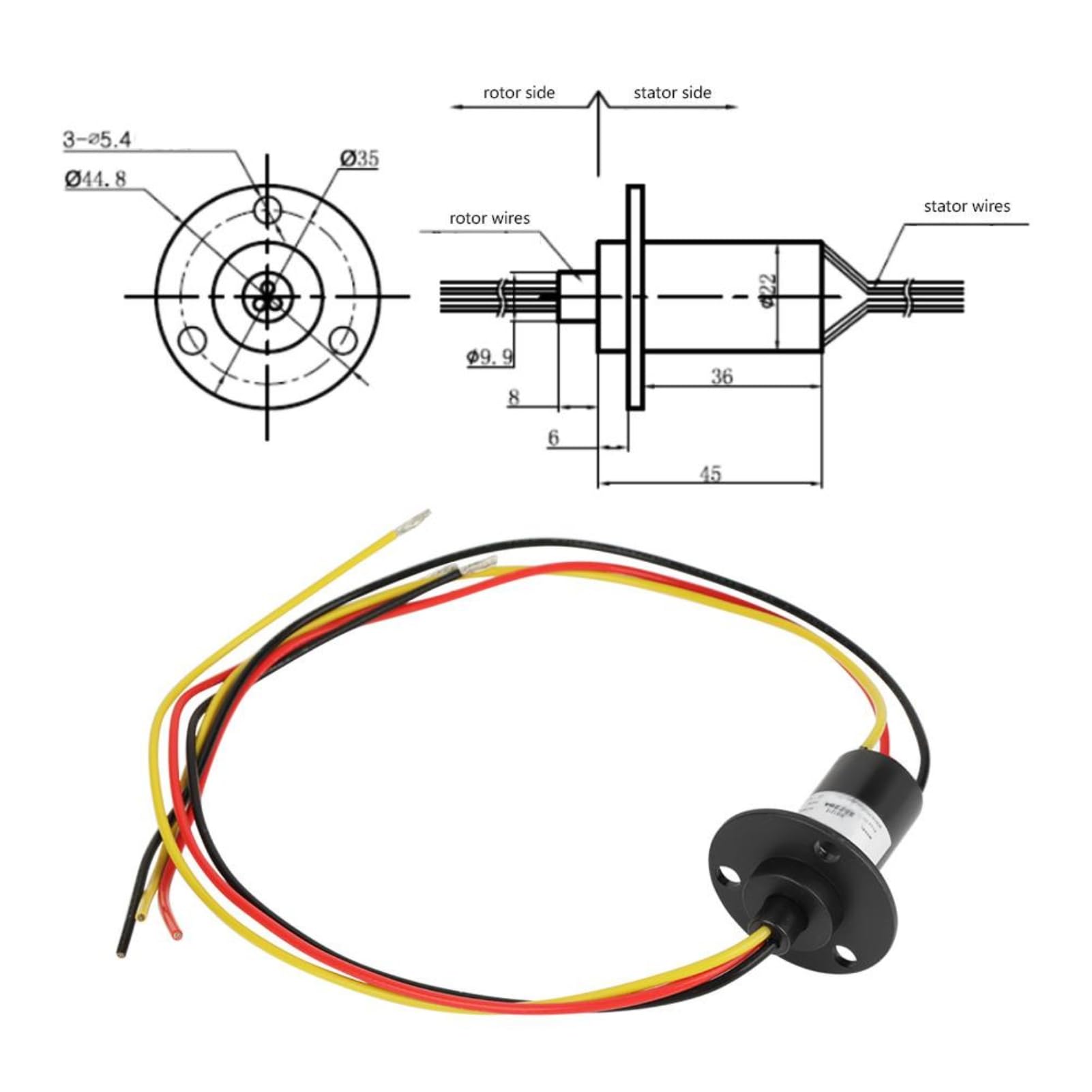 Jadeshay Collecteur Électrique Tournant, Collecteur D'Éolienne À 3 Fils 15A 0-600V 250 Tr/Min Pour Éoliennes