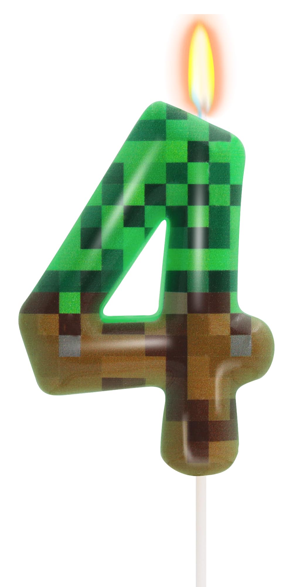4th Pixel Birthday Candles, Pixels Cake Topper for Boys Girls, Game Themed Birthday Decorations Party Supplies (Number 4)