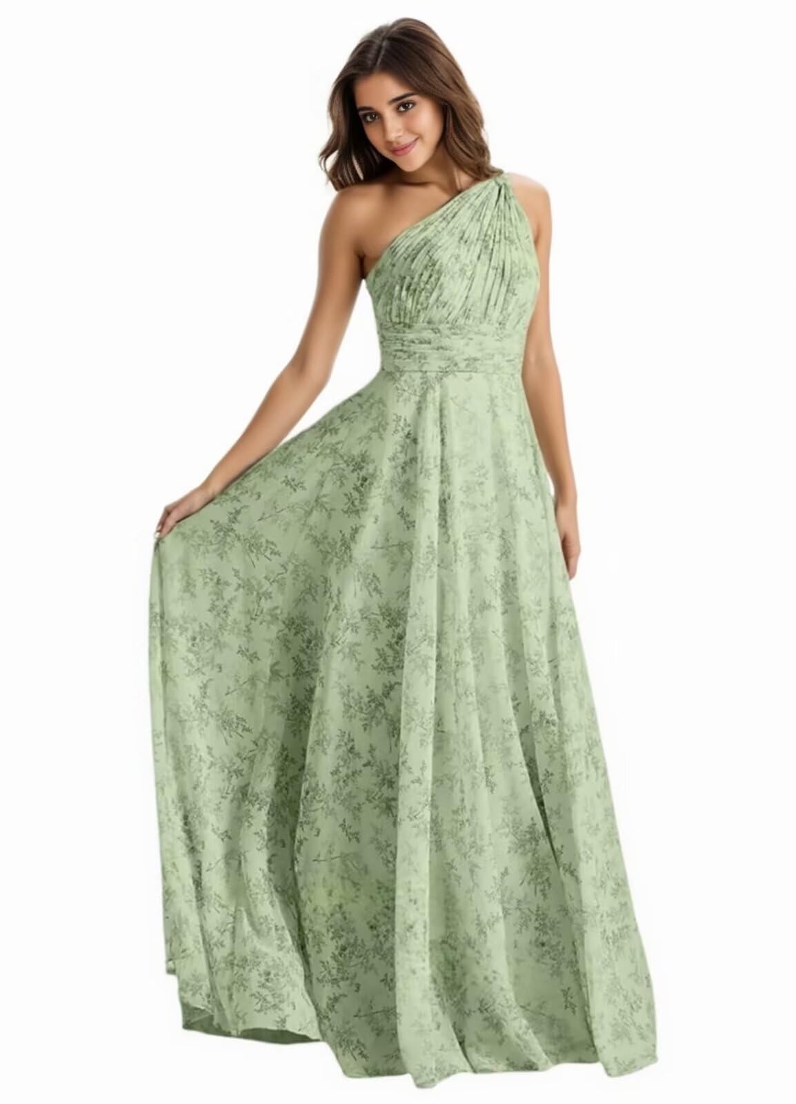 Kyeuan One Shoulder Bridesmaid Dresses for Women Chiffon Sleeveless Pleated Formal Evening Party Dresses with Pockets