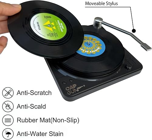 Miniatura 4 de Divertidos posavasos de disco de vinilo retro con reproductor, 6 piezas novedosos de discos de vinilo para bebidas, bares, fiestas, regalos de