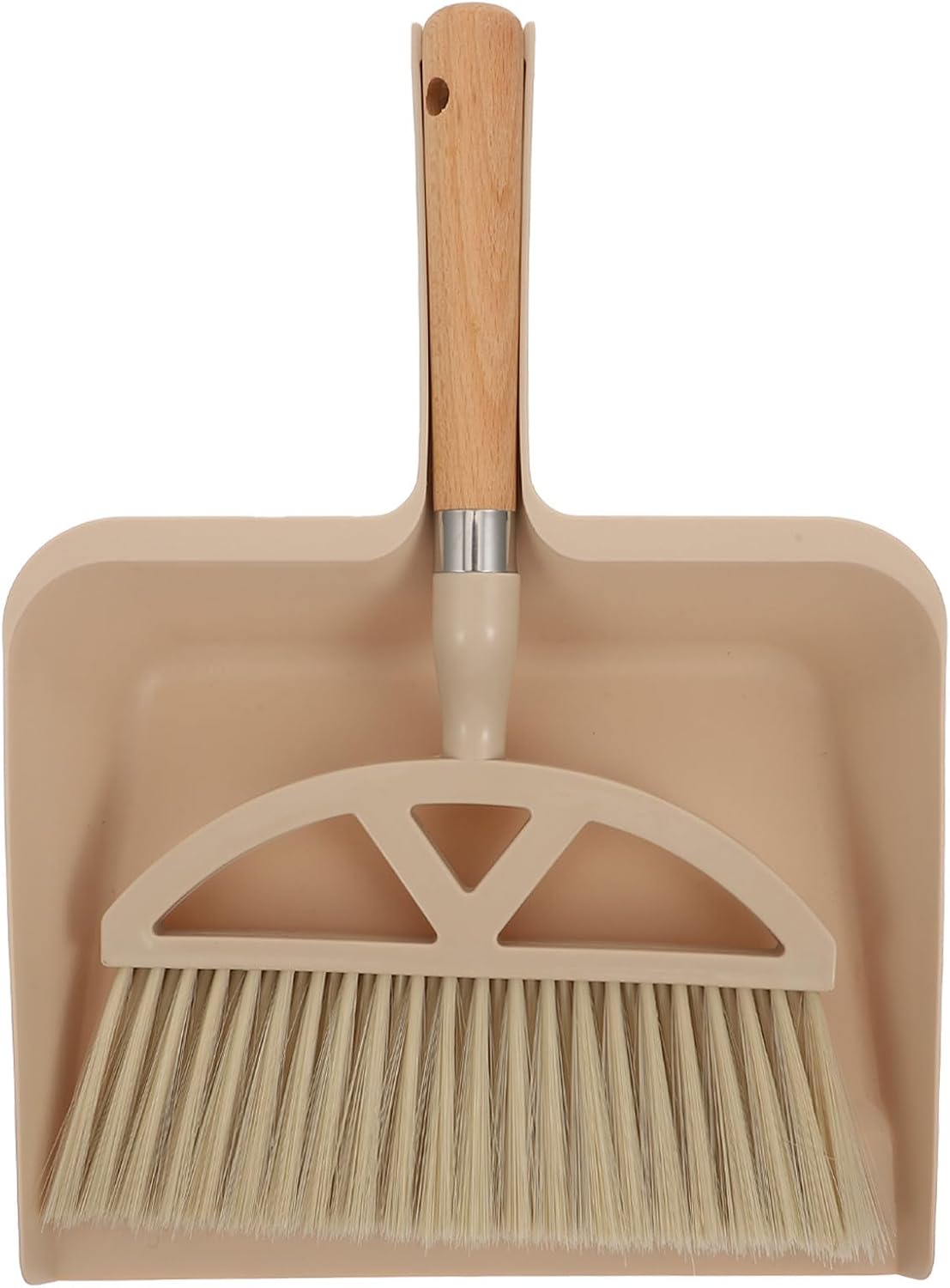 Mini Dustpan and Hand Broom Set with Wood Handle, Desktop Cleaning Tool for Keyboard and Table, Compact Household Cleaning Supplies in Khaki