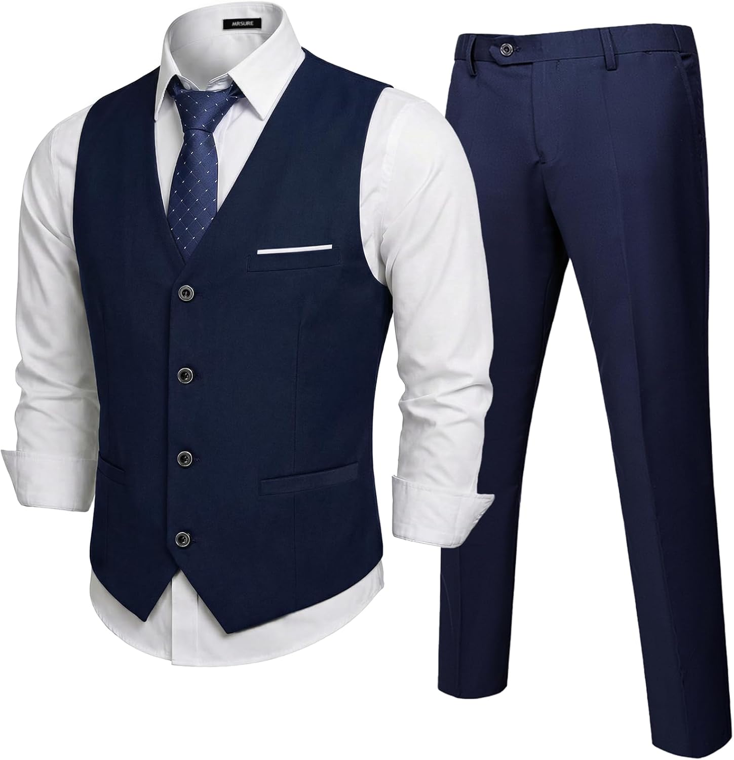 MrSure Men's 2-Piece Suit, Vest Pants Set for Men, Casual Waistcoat with Tie for Prom Wedding Homecoming