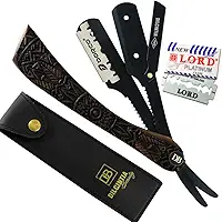 Kit Navalhete Barbeiro Navalha Barba Cabo Madeira Nobre Talhada Aço Inox + Case Profissional Barbearia Salão Masculino
