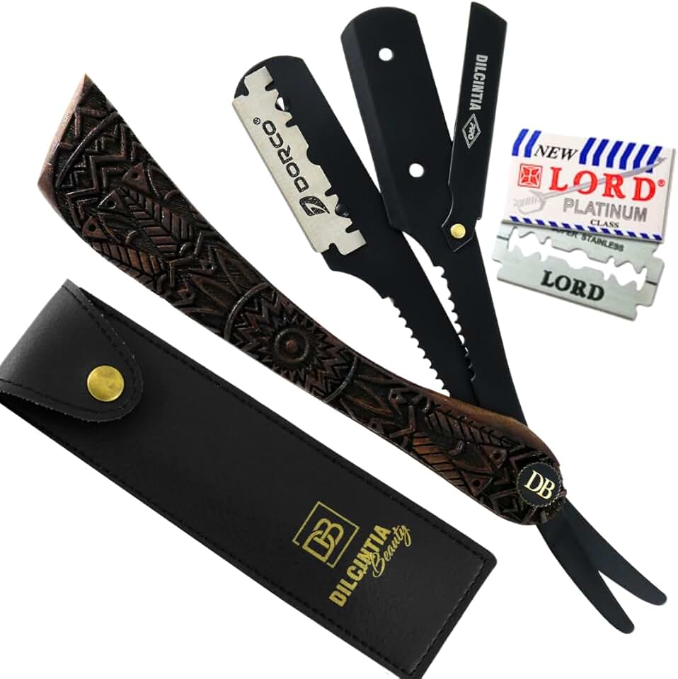 Kit Navalhete Barbeiro Navalha Barba Cabo Madeira Nobre Talhada Aço Inox + Case Profissional Barbearia Salão Masculino