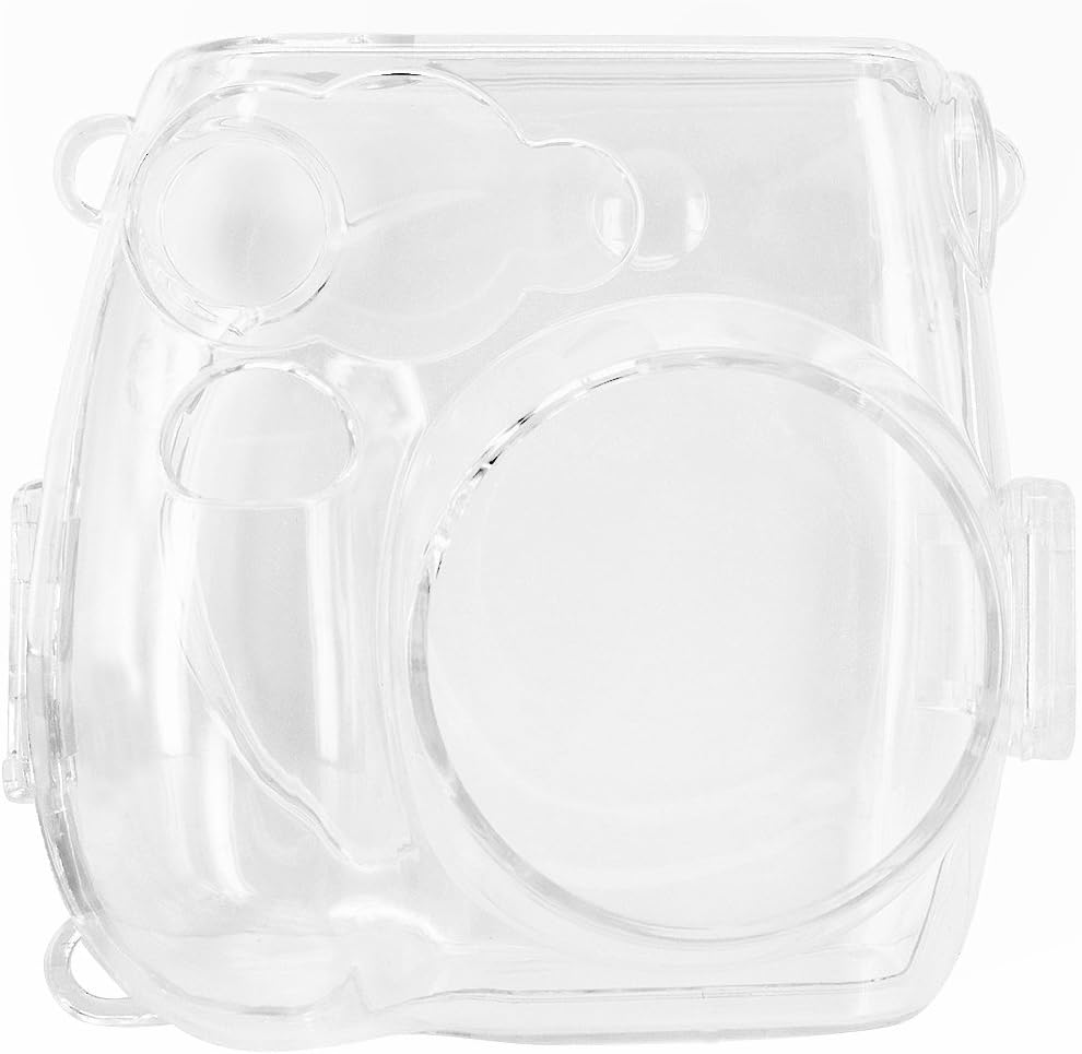 Wolven Crystal Camera Case with Adjustable Rainbow Shoulder Strap Belt Compatible with Fujifilm Mini 7S / Polaroid PIC-300 Camera, Transparent