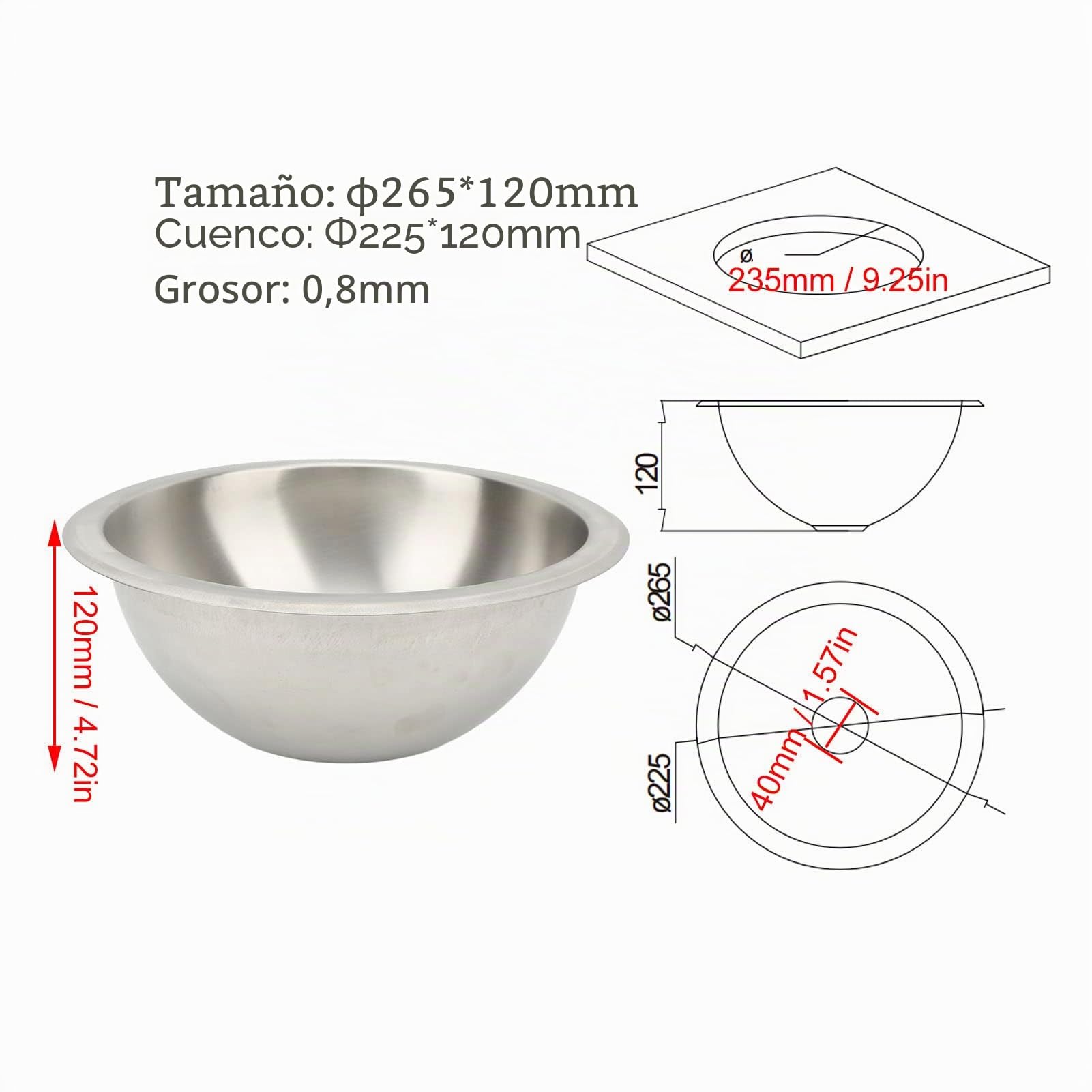 Fregadero de Cocina para Caravana, Fregadero Redondo de Estilo Moderno para Caravana, Trefilado de Acero Inoxidable para Barco